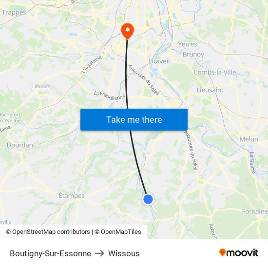 Boutigny-Sur-Essonne to Wissous map