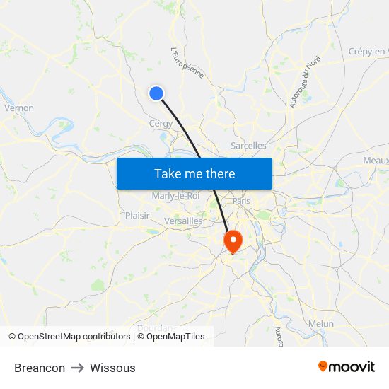 Breancon to Wissous map