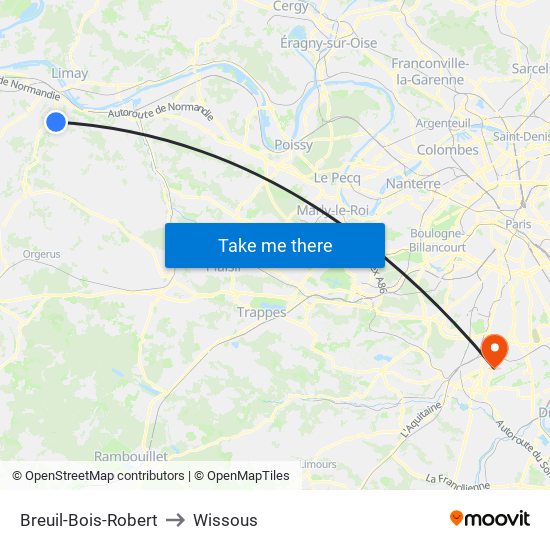 Breuil-Bois-Robert to Wissous map