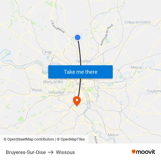 Bruyeres-Sur-Oise to Wissous map