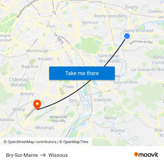 Bry-Sur-Marne to Wissous map