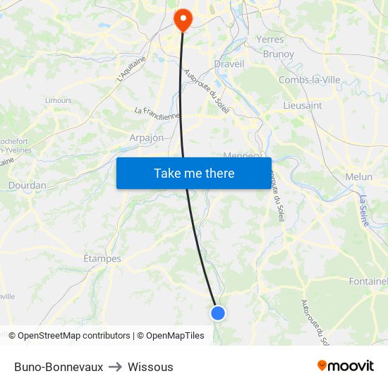 Buno-Bonnevaux to Wissous map