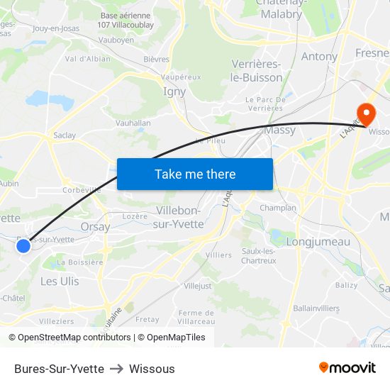 Bures-Sur-Yvette to Wissous map