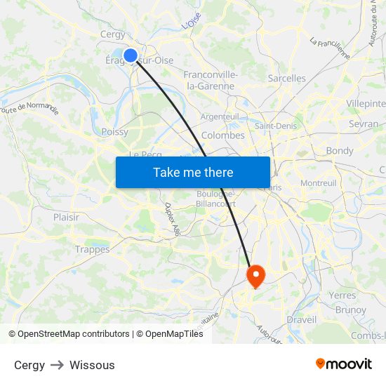 Cergy to Wissous map