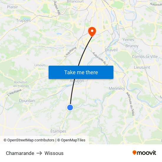 Chamarande to Wissous map
