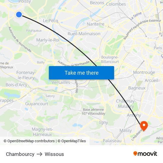 Chambourcy to Wissous map