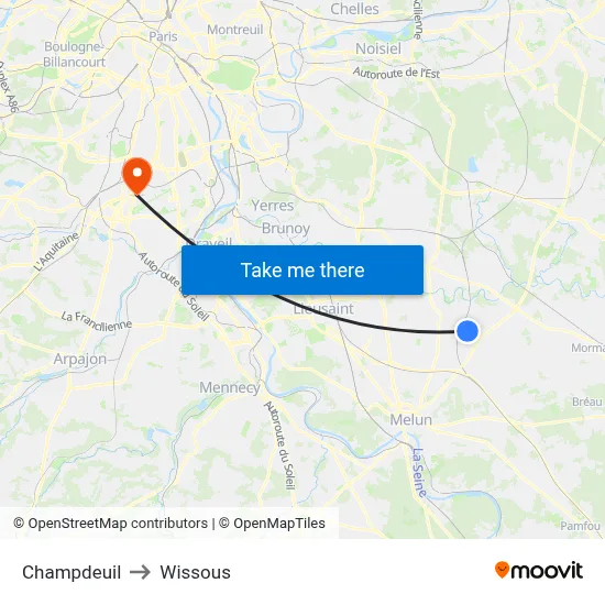 Champdeuil to Wissous map