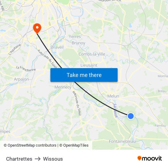 Chartrettes to Wissous map