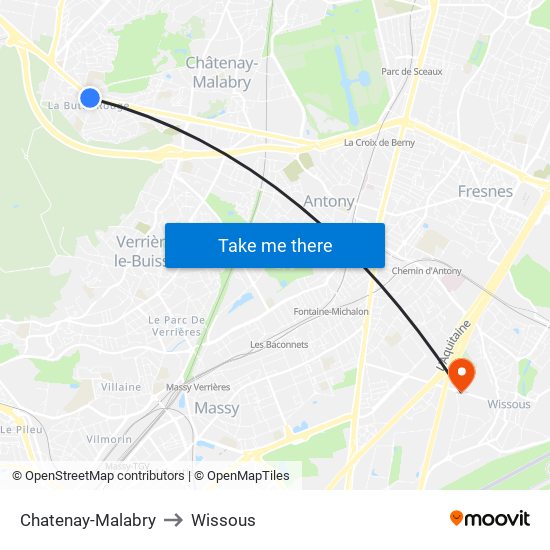 Chatenay-Malabry to Wissous map