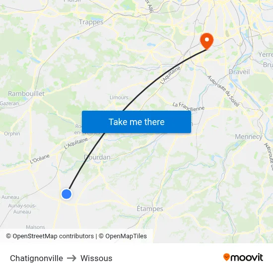 Chatignonville to Wissous map