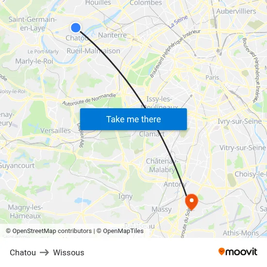 Chatou to Wissous map