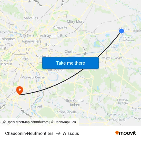Chauconin-Neufmontiers to Wissous map