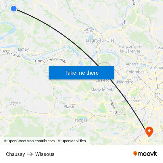 Chaussy to Wissous map