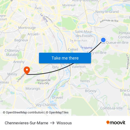 Chennevieres-Sur-Marne to Wissous map