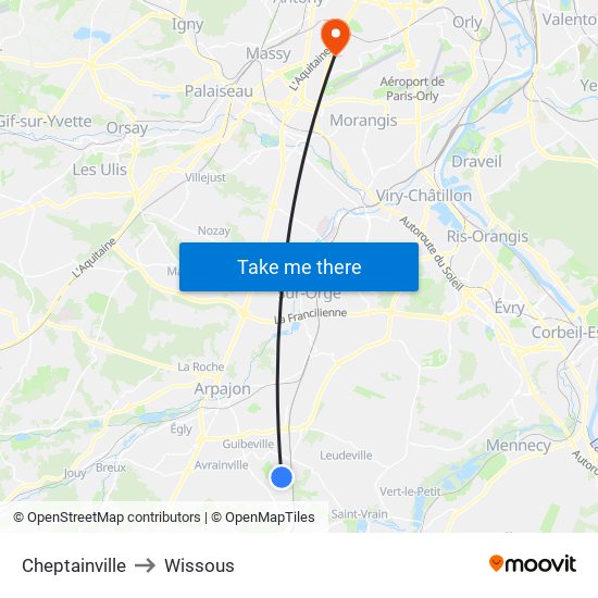 Cheptainville to Wissous map