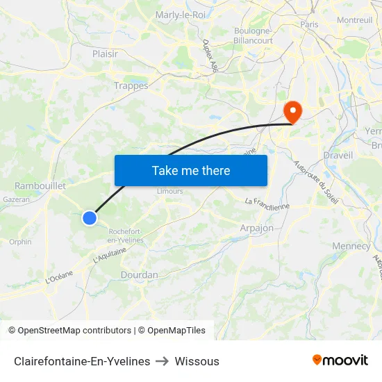 Clairefontaine-En-Yvelines to Wissous map