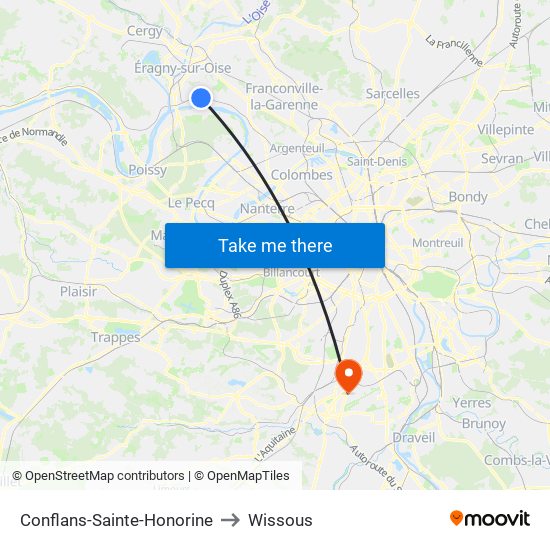 Conflans-Sainte-Honorine to Wissous map