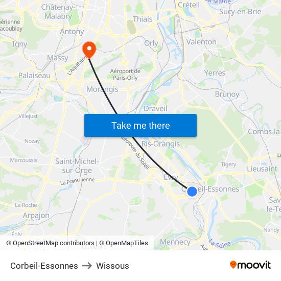 Corbeil-Essonnes to Wissous map