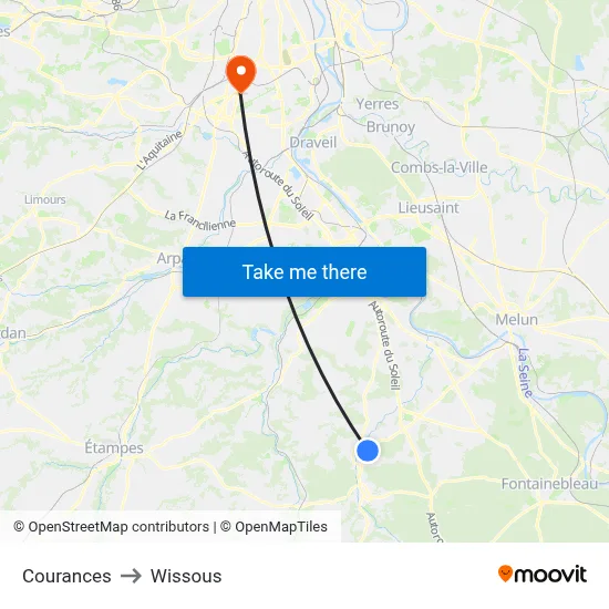 Courances to Wissous map