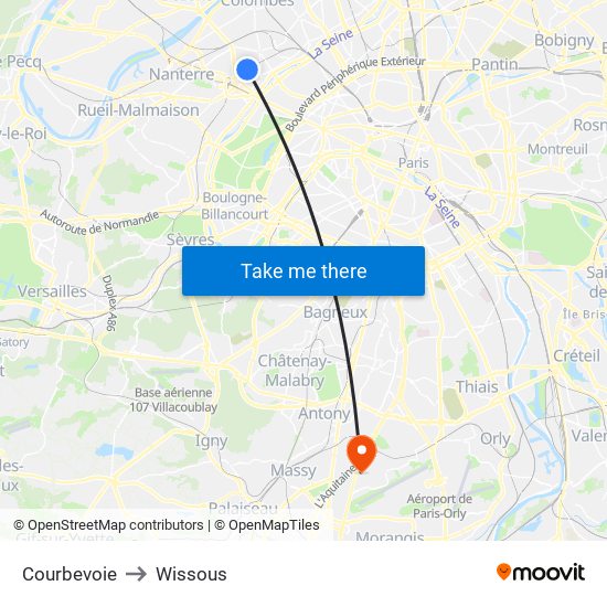 Courbevoie to Wissous map