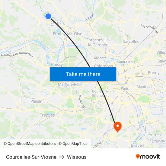 Courcelles-Sur-Viosne to Wissous map