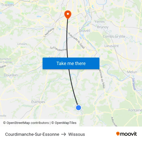 Courdimanche-Sur-Essonne to Wissous map
