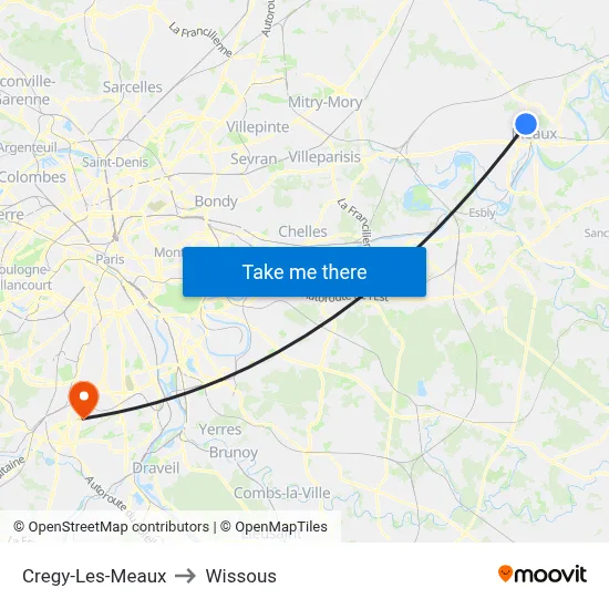 Cregy-Les-Meaux to Wissous map