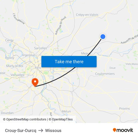 Crouy-Sur-Ourcq to Wissous map