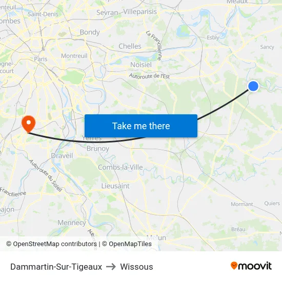 Dammartin-Sur-Tigeaux to Wissous map