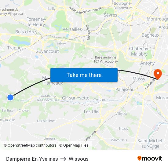 Dampierre-En-Yvelines to Wissous map