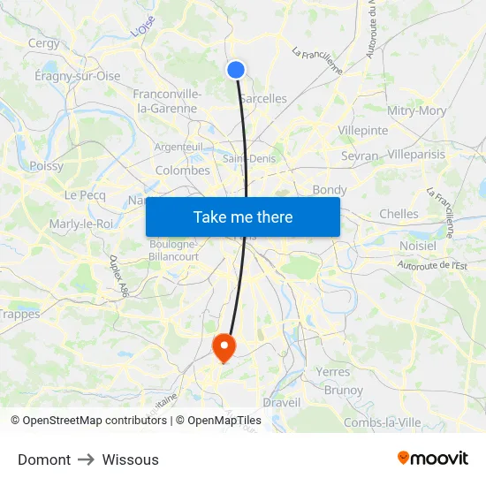 Domont to Wissous map