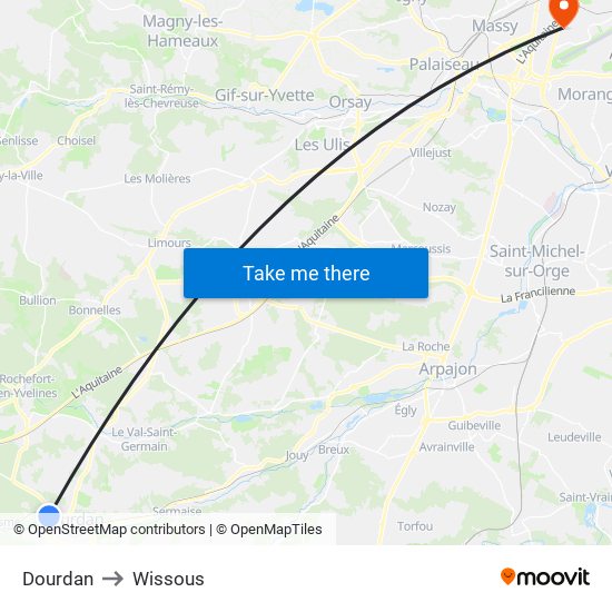 Dourdan to Wissous map