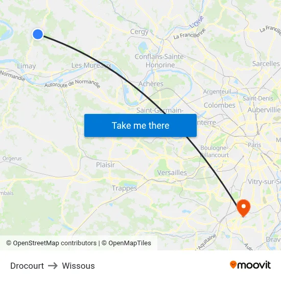 Drocourt to Wissous map