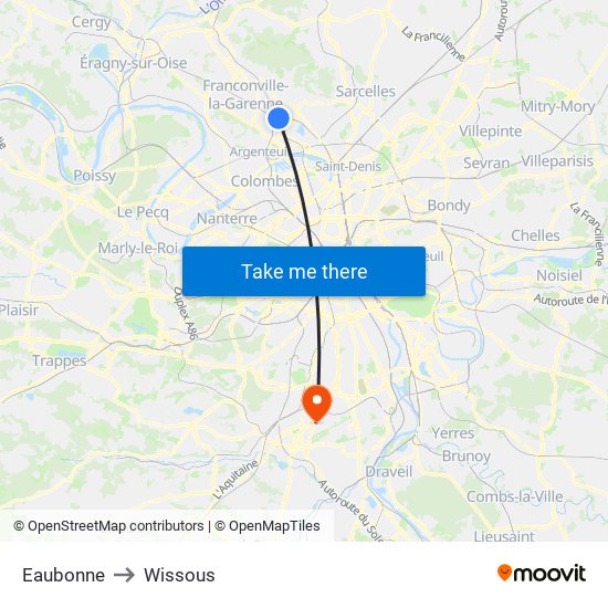 Eaubonne to Wissous map