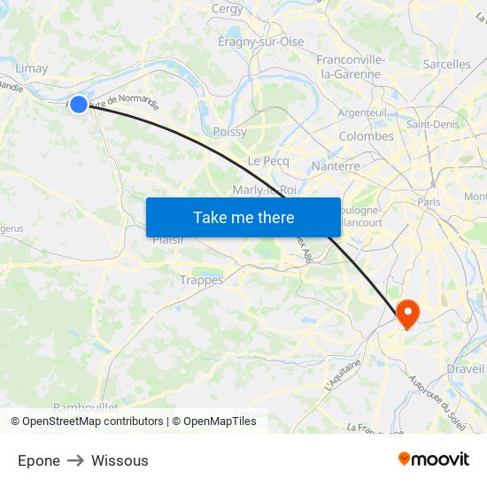 Epone to Wissous map