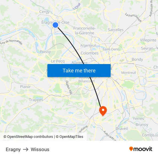 Eragny to Wissous map