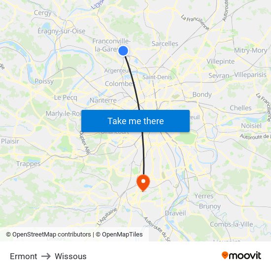 Ermont to Wissous map