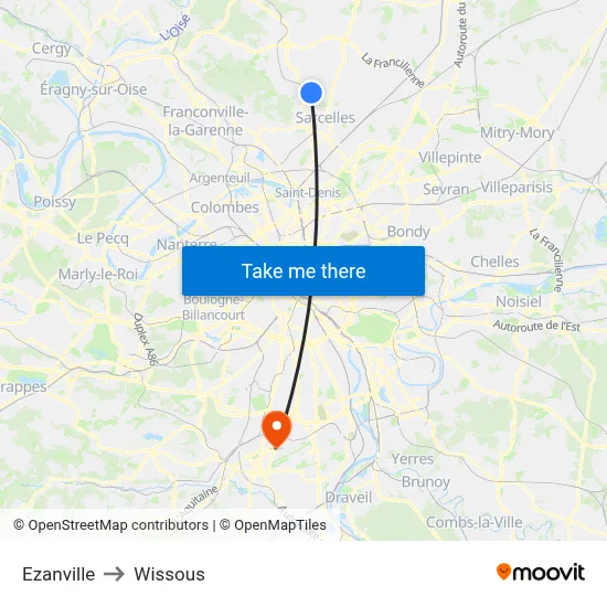 Ezanville to Wissous map