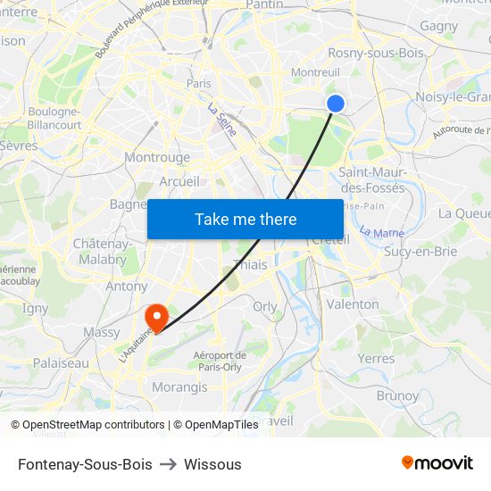 Fontenay-Sous-Bois to Wissous map