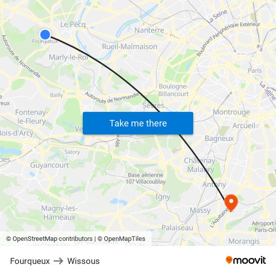 Fourqueux to Wissous map