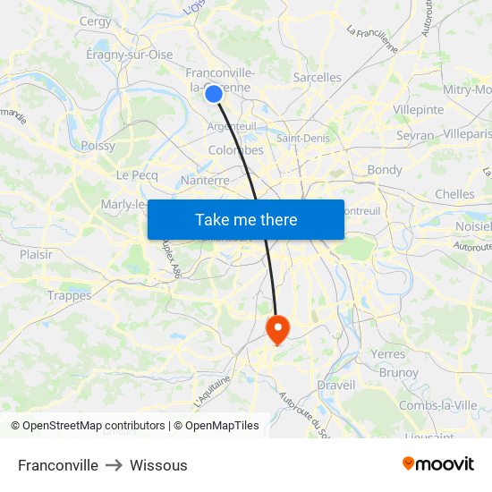 Franconville to Wissous map