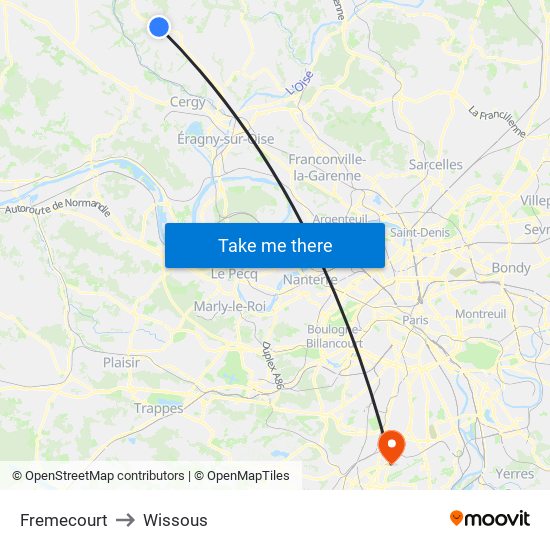 Fremecourt to Wissous map