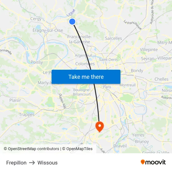 Frepillon to Wissous map