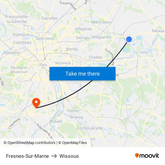 Fresnes-Sur-Marne to Wissous map