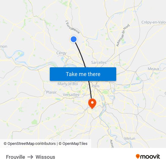 Frouville to Wissous map