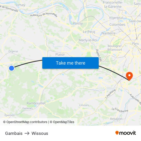 Gambais to Wissous map