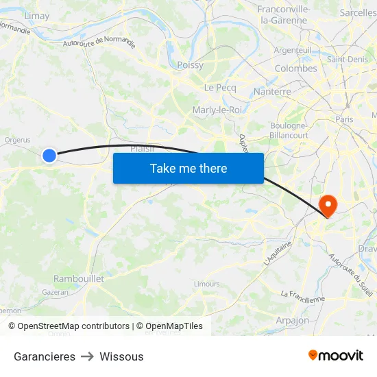 Garancieres to Wissous map