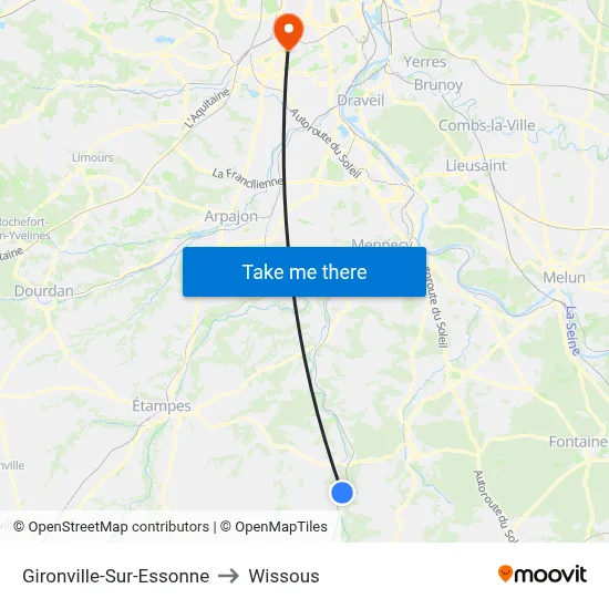 Gironville-Sur-Essonne to Wissous map