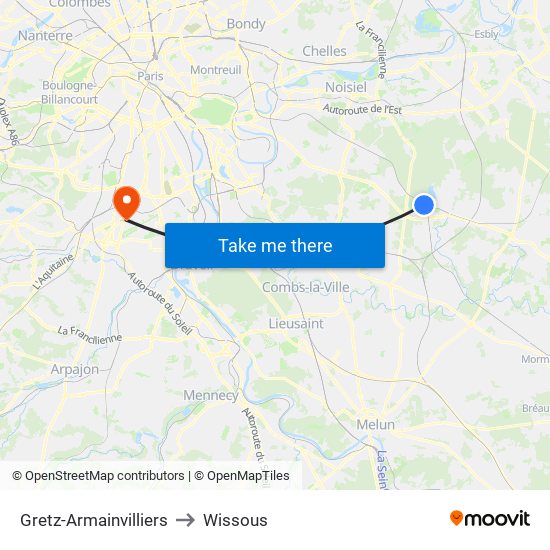 Gretz-Armainvilliers to Wissous map