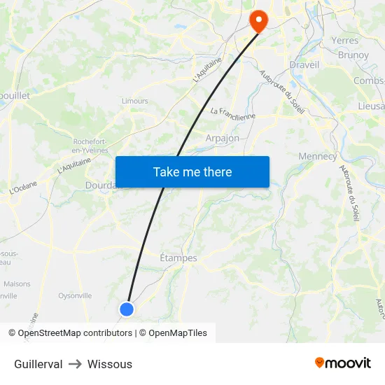 Guillerval to Wissous map